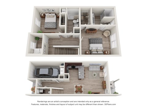 Floor plan for 2 beds, 2.5 baths, 1318 sqft